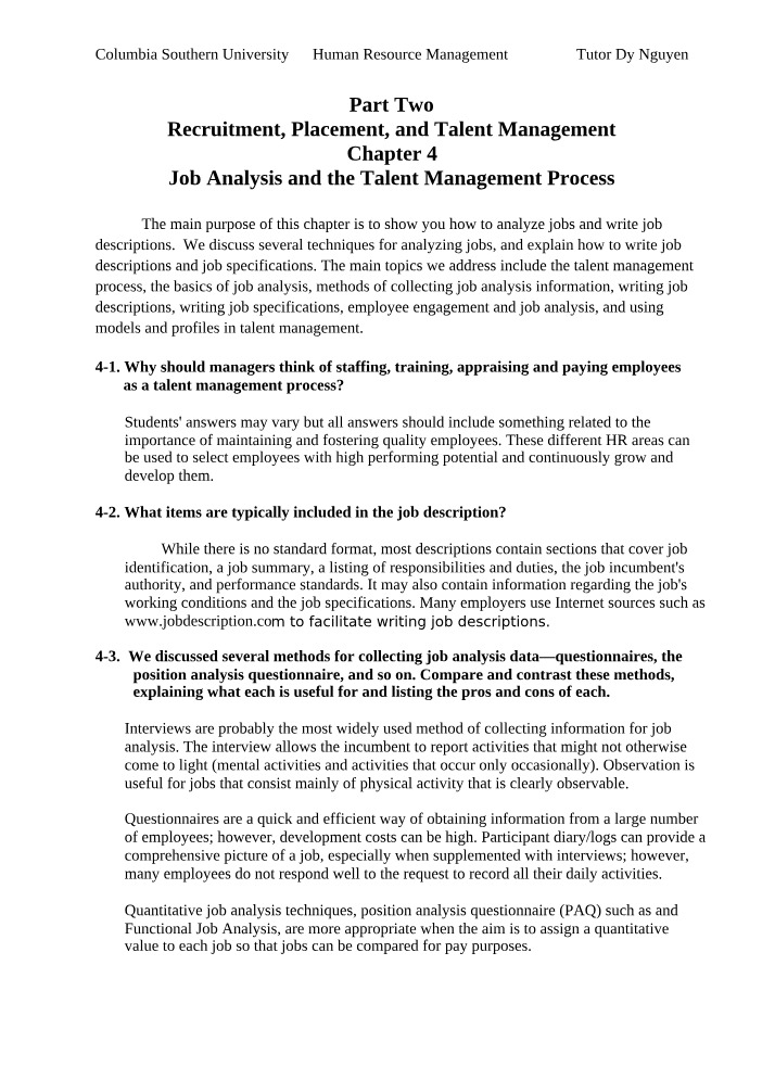 Recruitment, Placement, and Talent Management - Review C4-C7