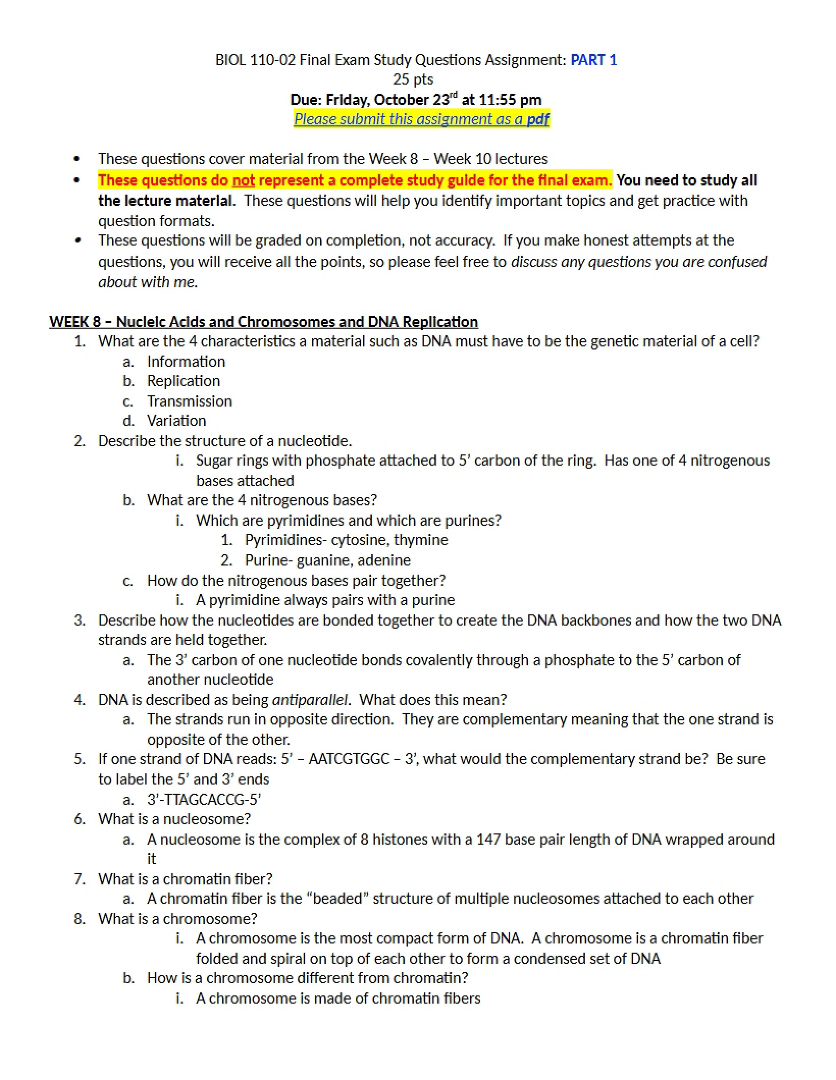 Study Questions for Final Exam (Part One)