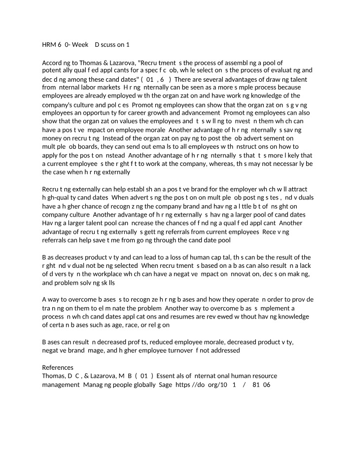 Discussion 1 for Week 4 (HRM 650)