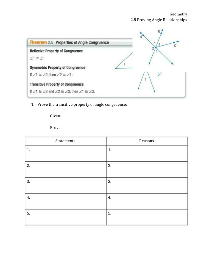 Proving Angle Relationships - Transitive Property and Supplements