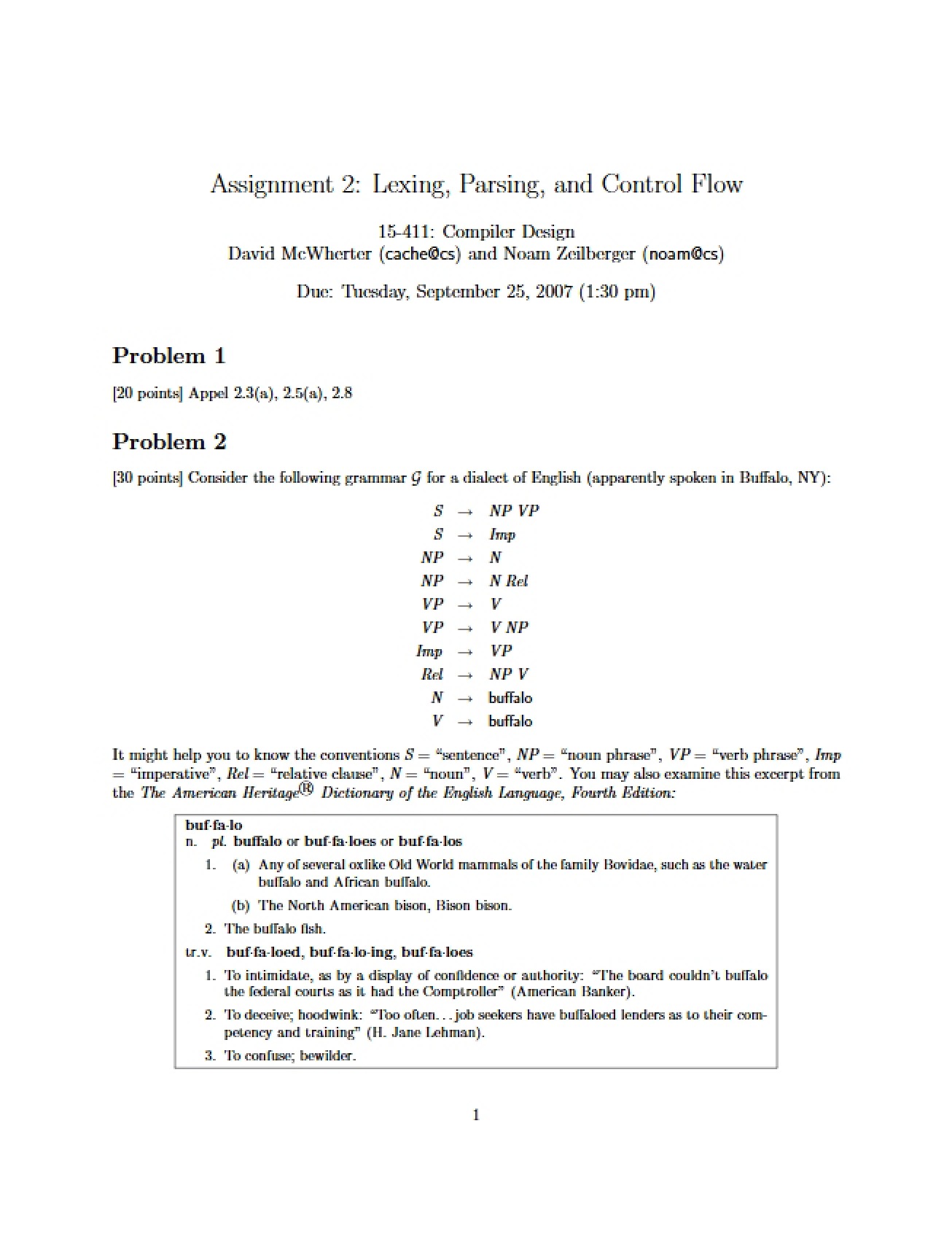 Assignment Two Control Flow, Lexing, Parsing