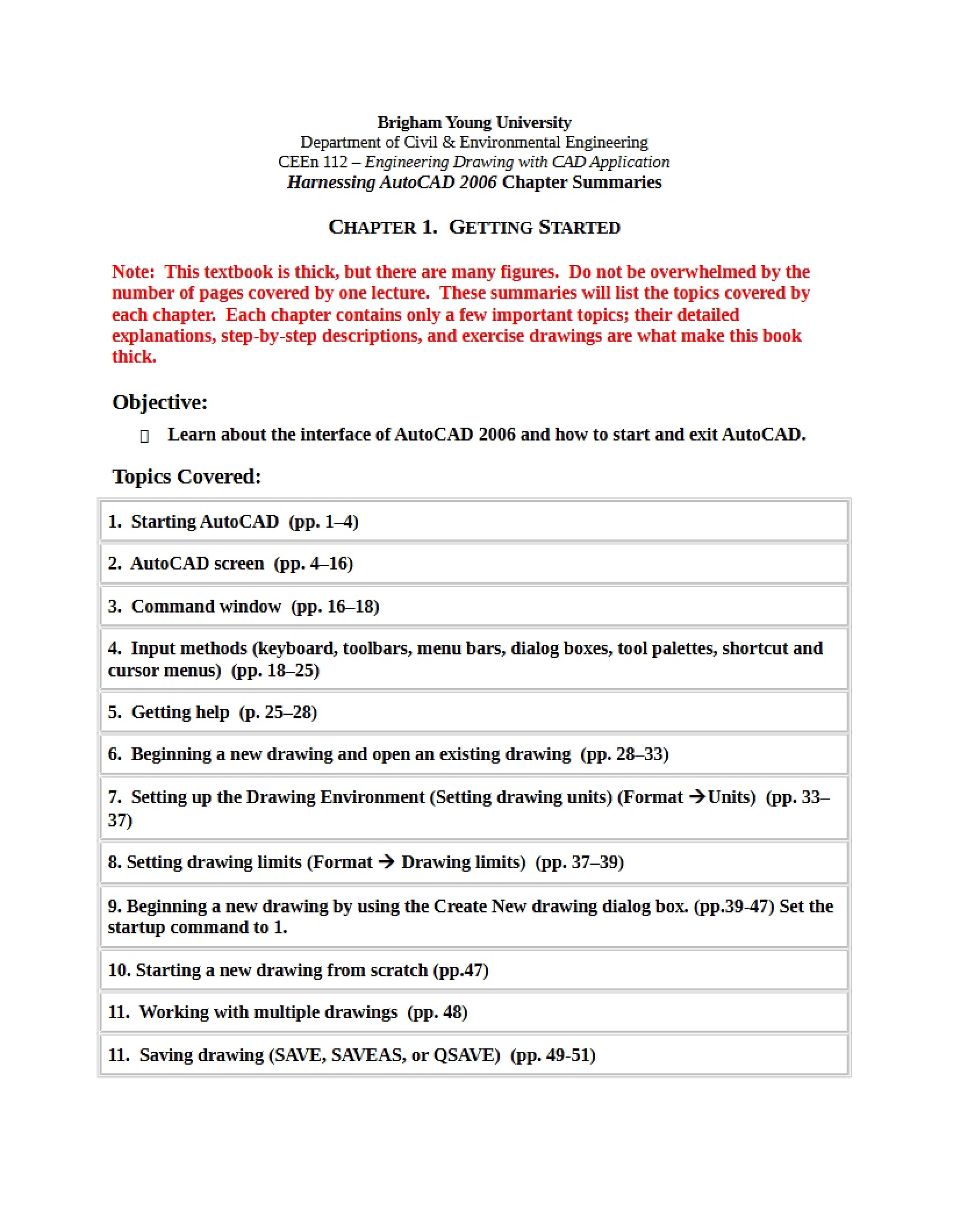 Chapter Summaries for AutoCAD 2006
