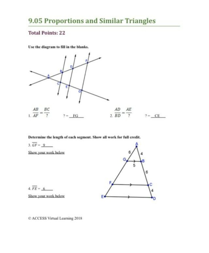 Worksheet on Proportions and Similar Triangles