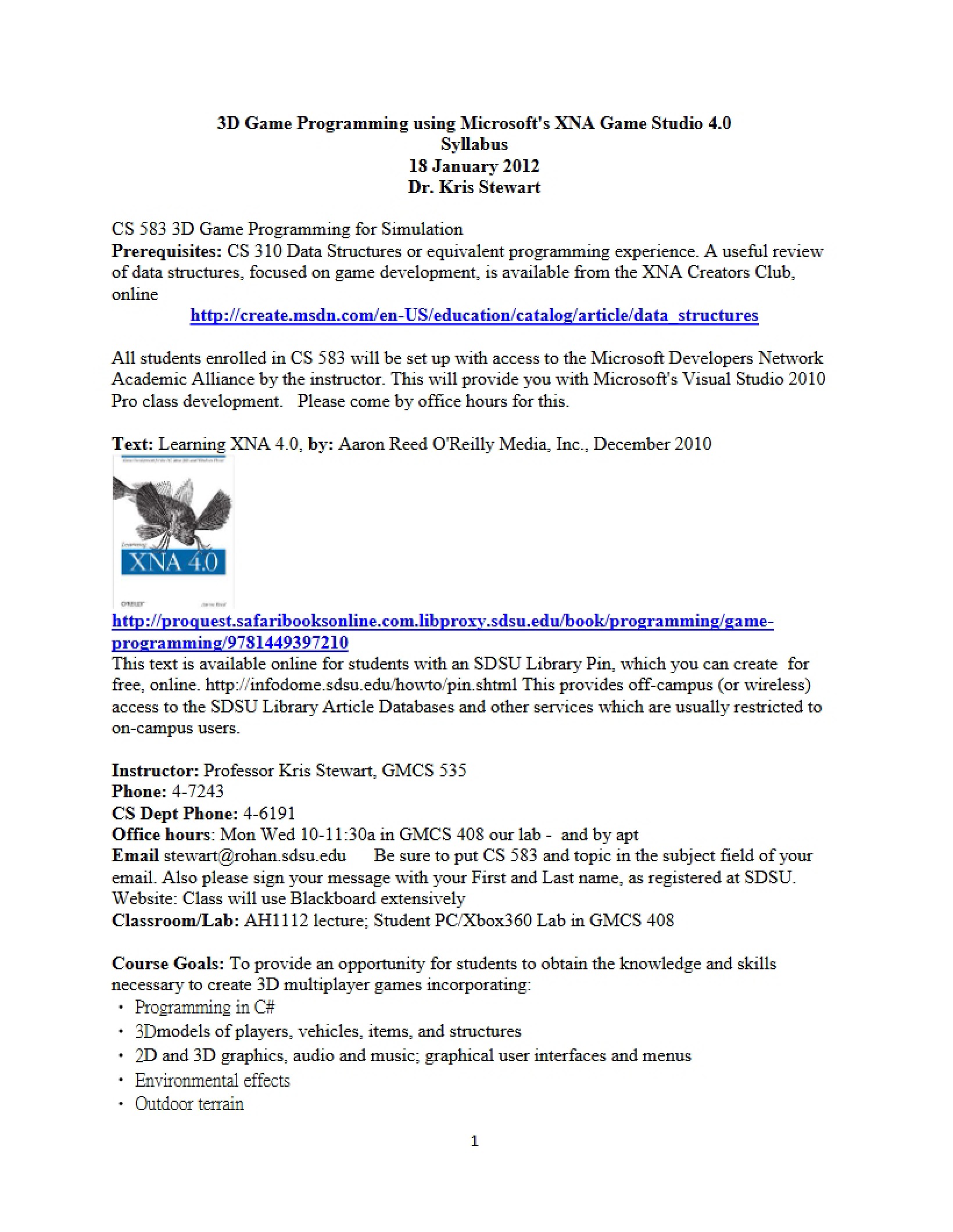 Syllabus for 3D Game Programming