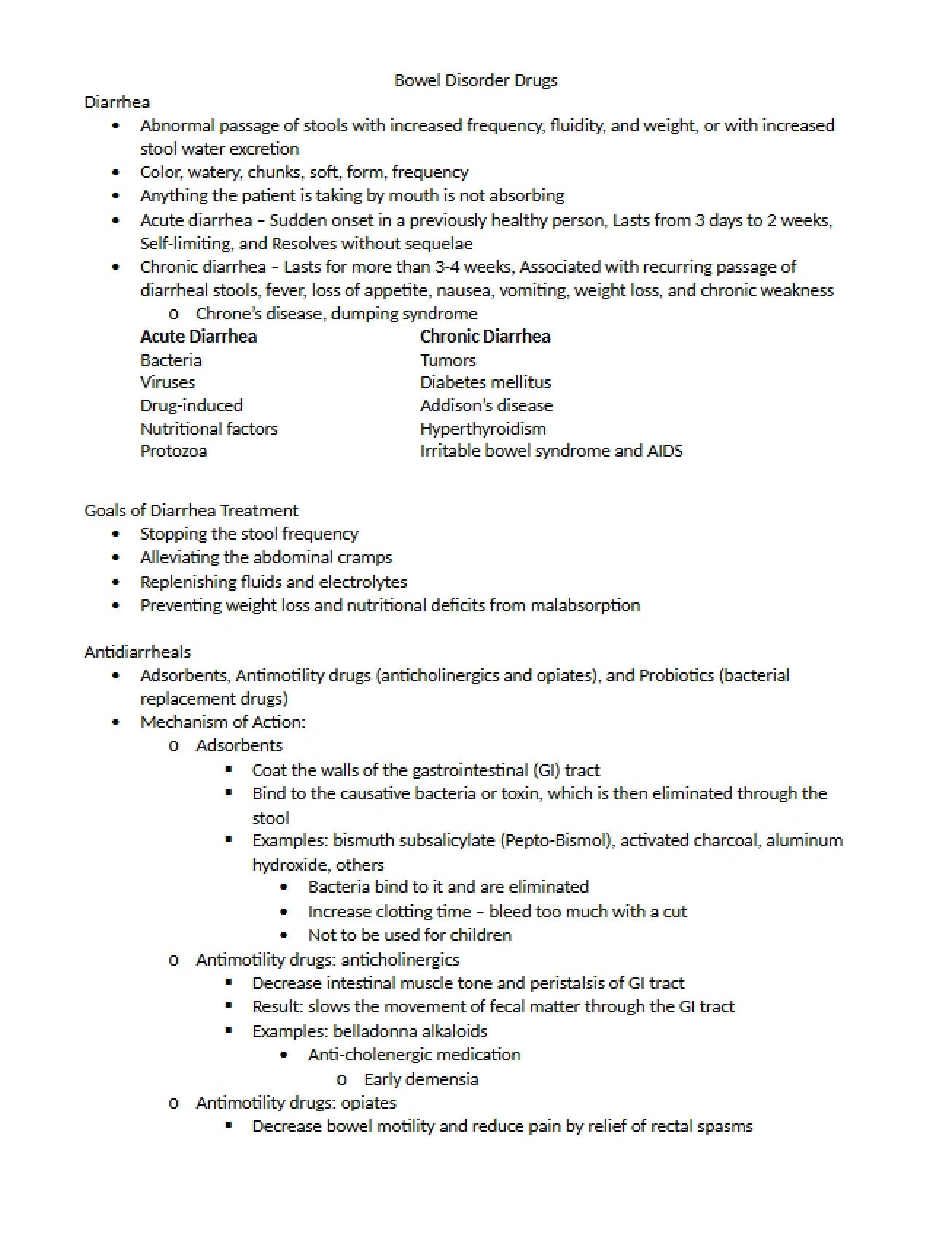Overview of the Use of Bowel Disorder Drugs
