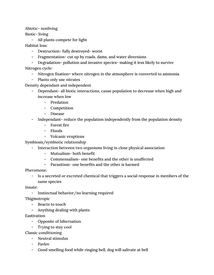 Notes on Ecological Interactions and the Nitrogen Cycle