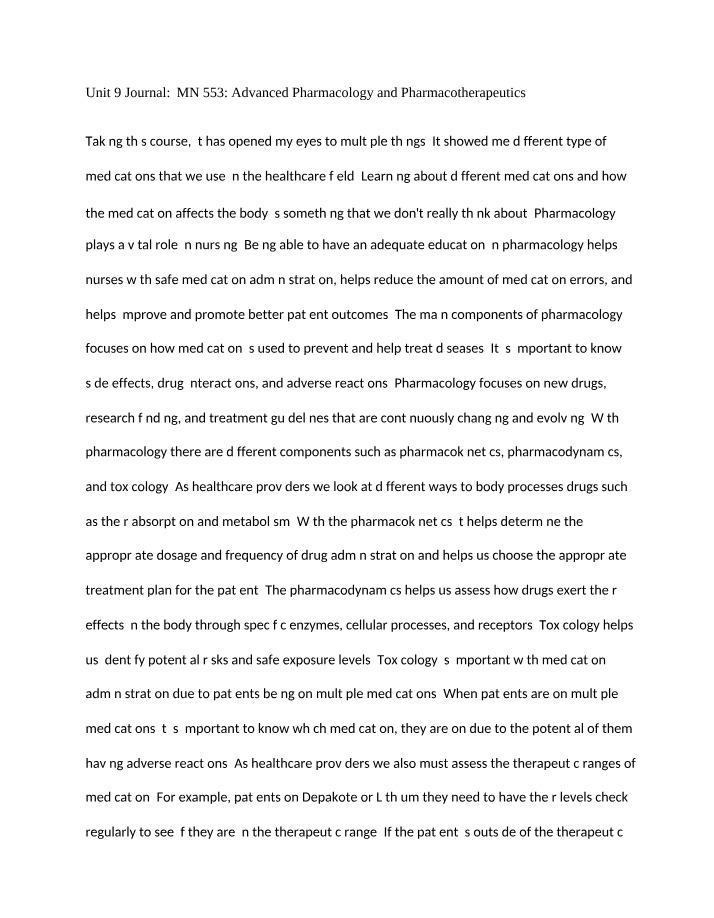 Journal for Unit 9