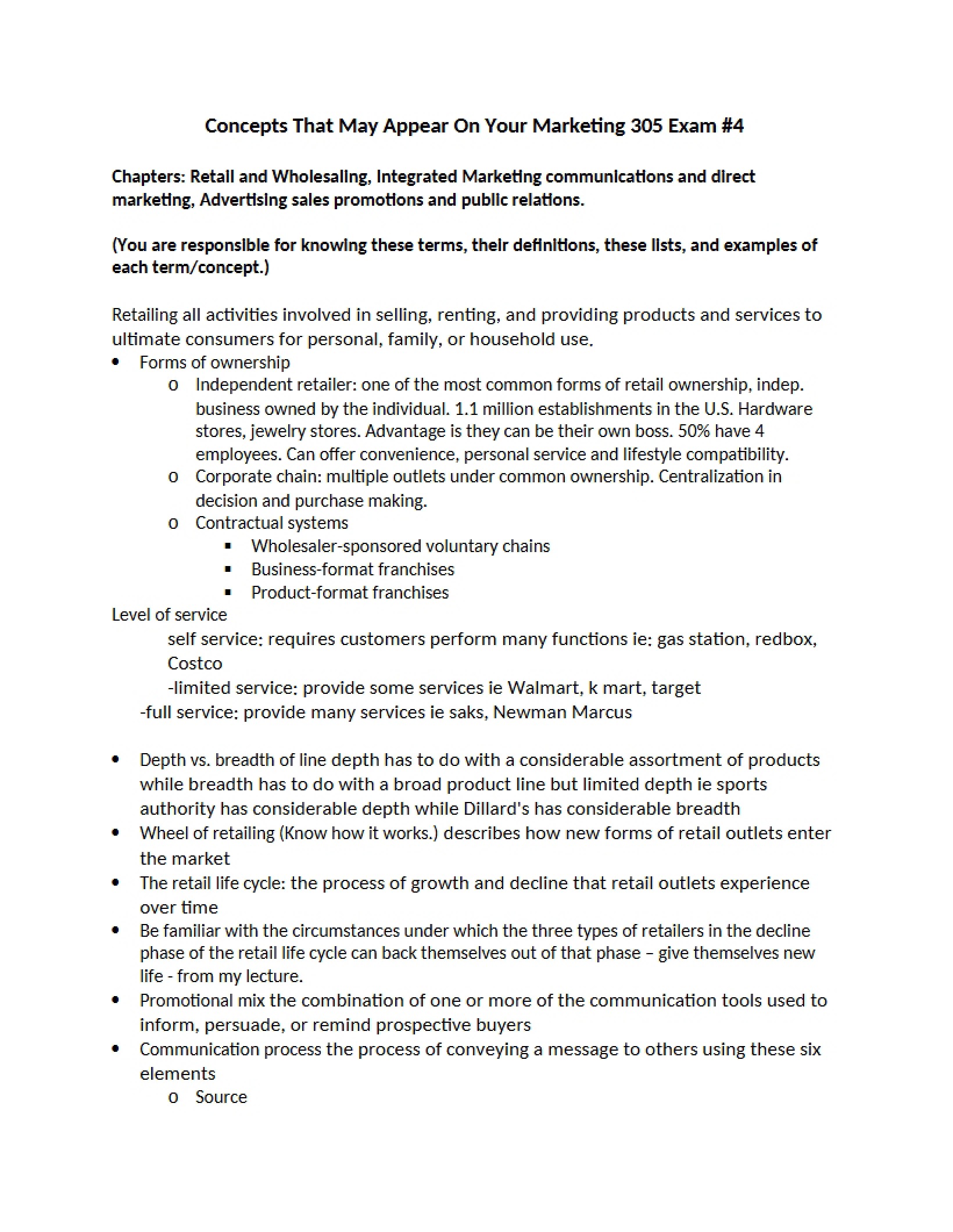 Fourth Marketing Exam