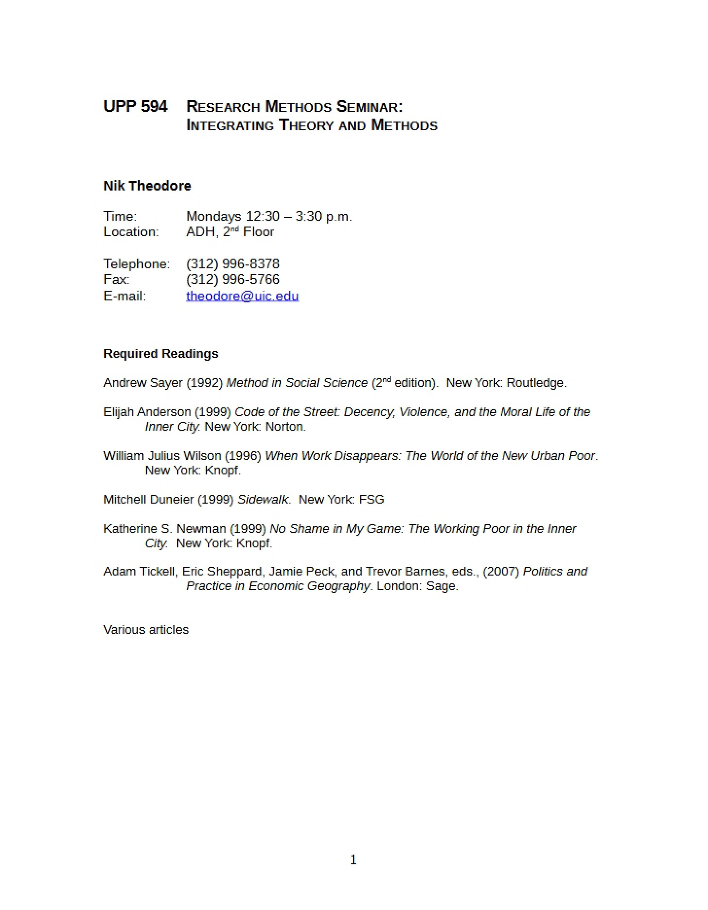 Integrating Theory and Methods Research Seminar