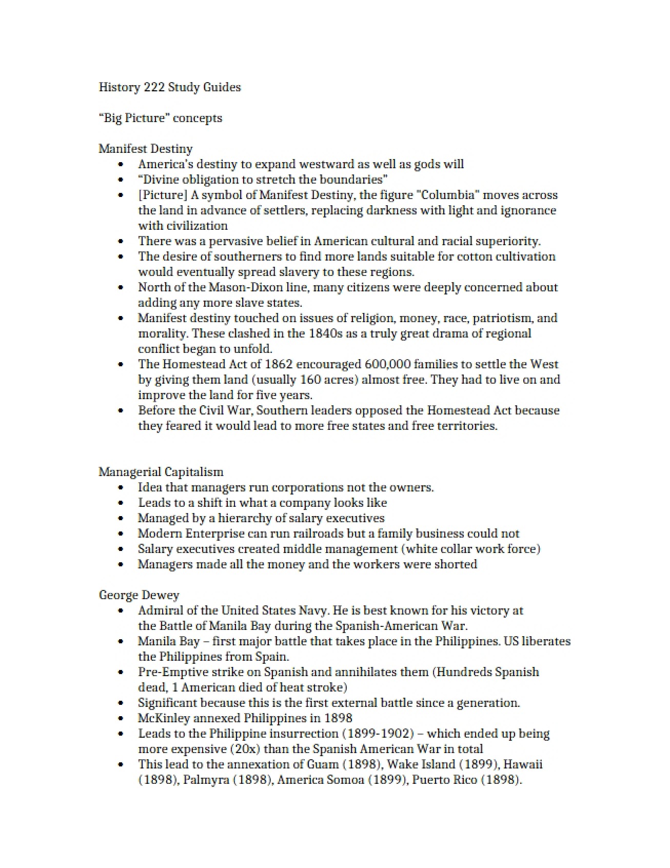 General Study Guide for United States History II