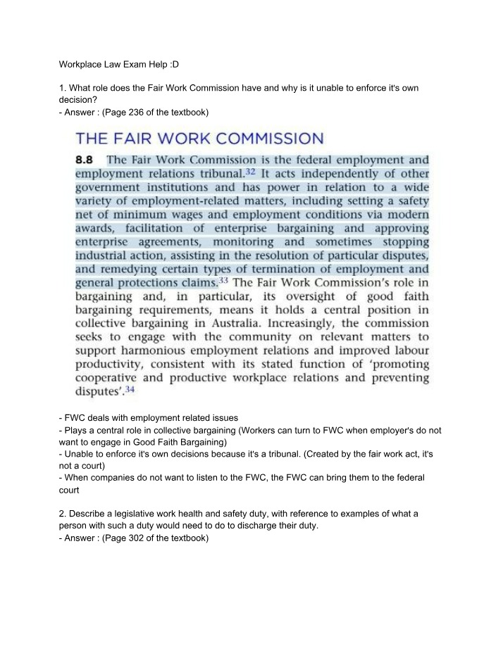 Workplace Law Exam - Study Help