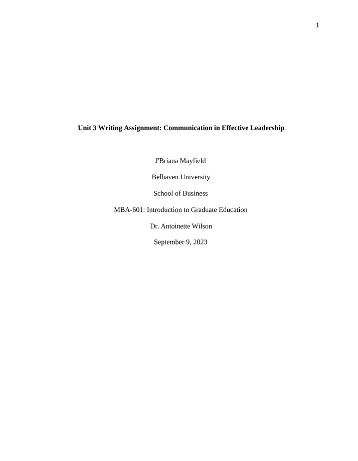 Communication in Effective Leadership - Unit 3 Writing Assignment