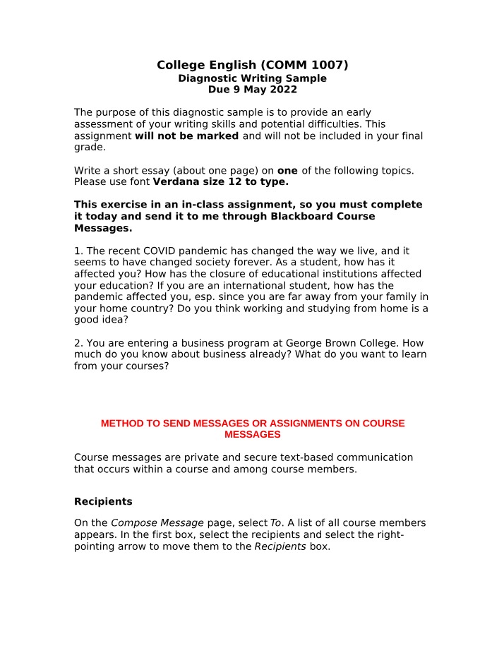 Sample for Diagnostic Writing