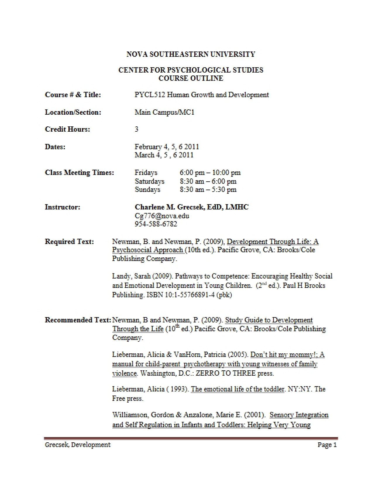 Human Growth Course Plan