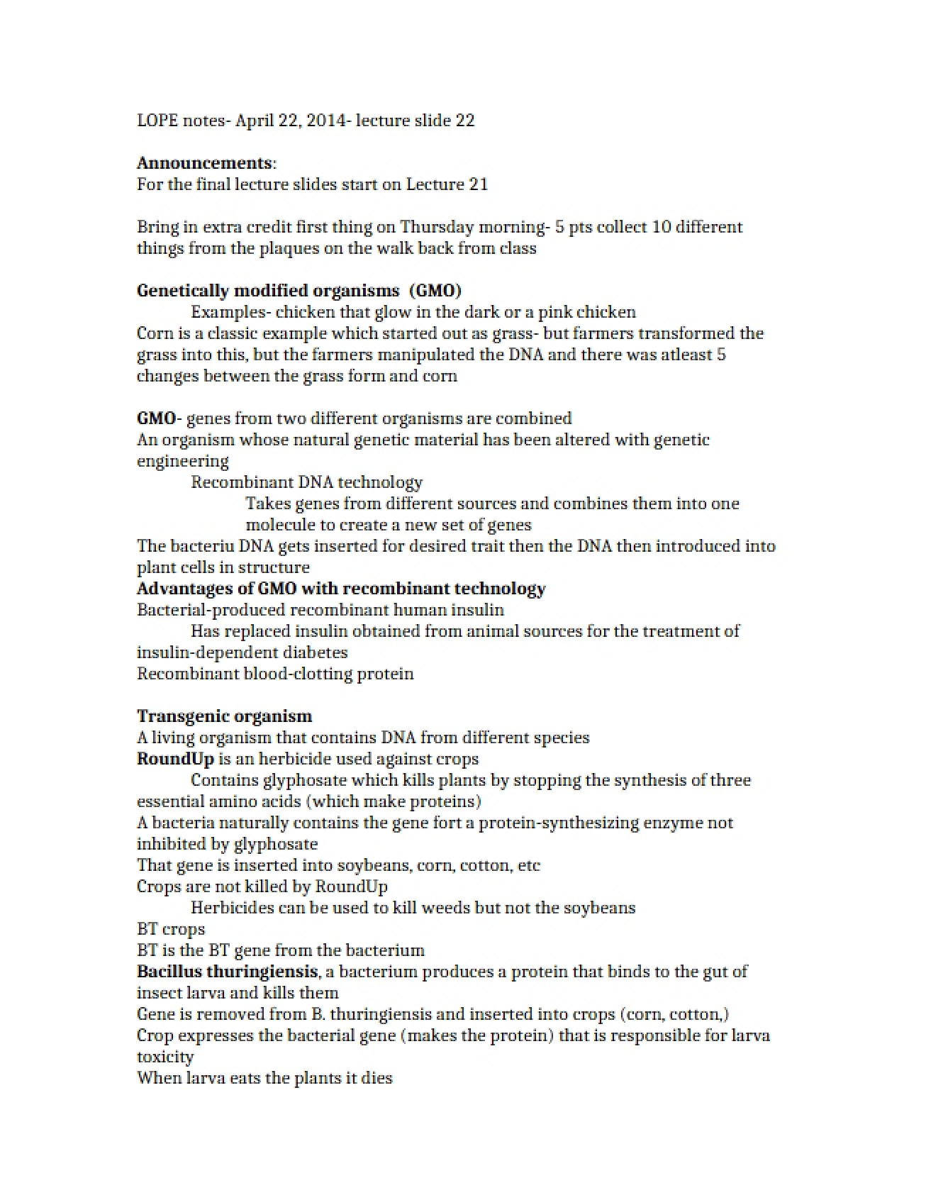 Notes for LOPE