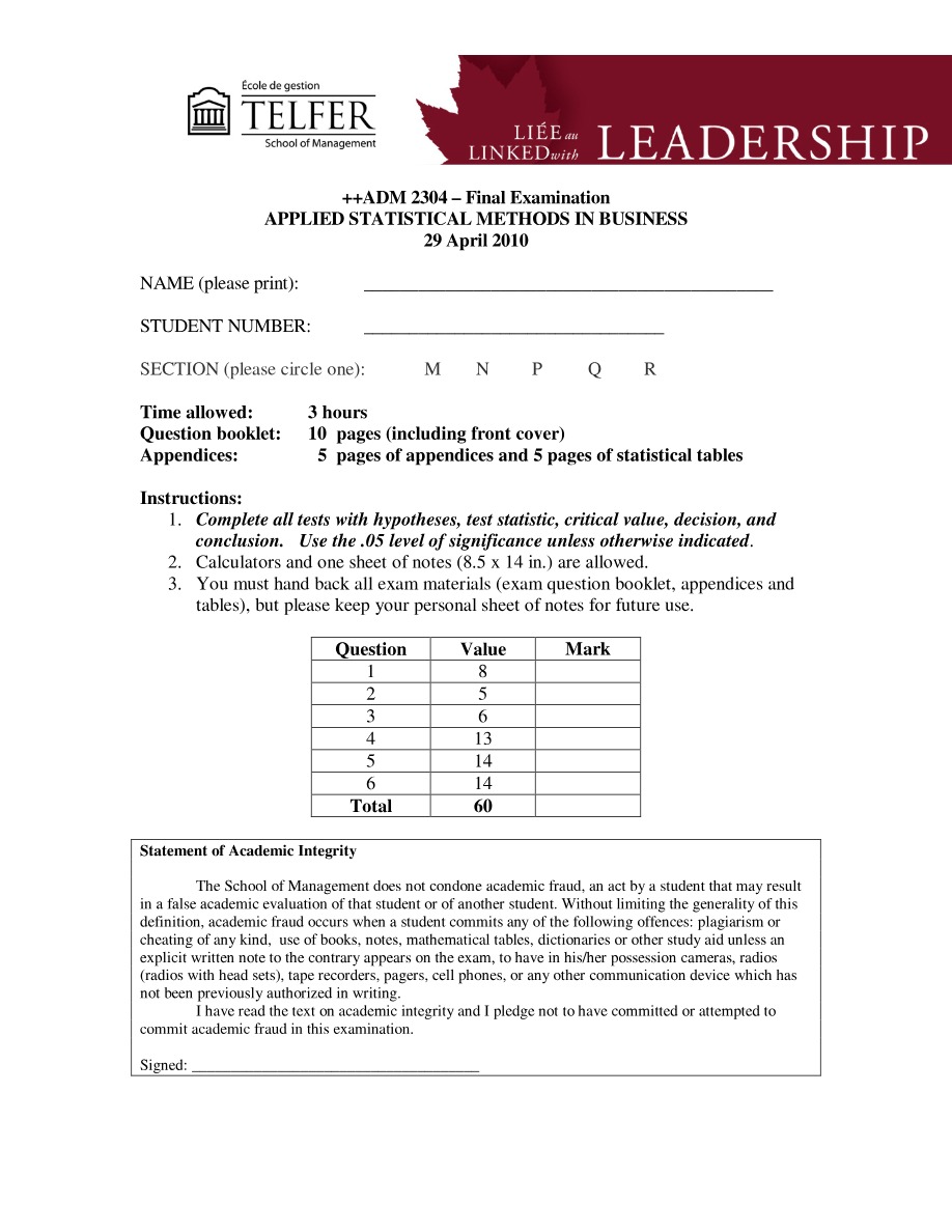 ADM 2304 Final Examination D