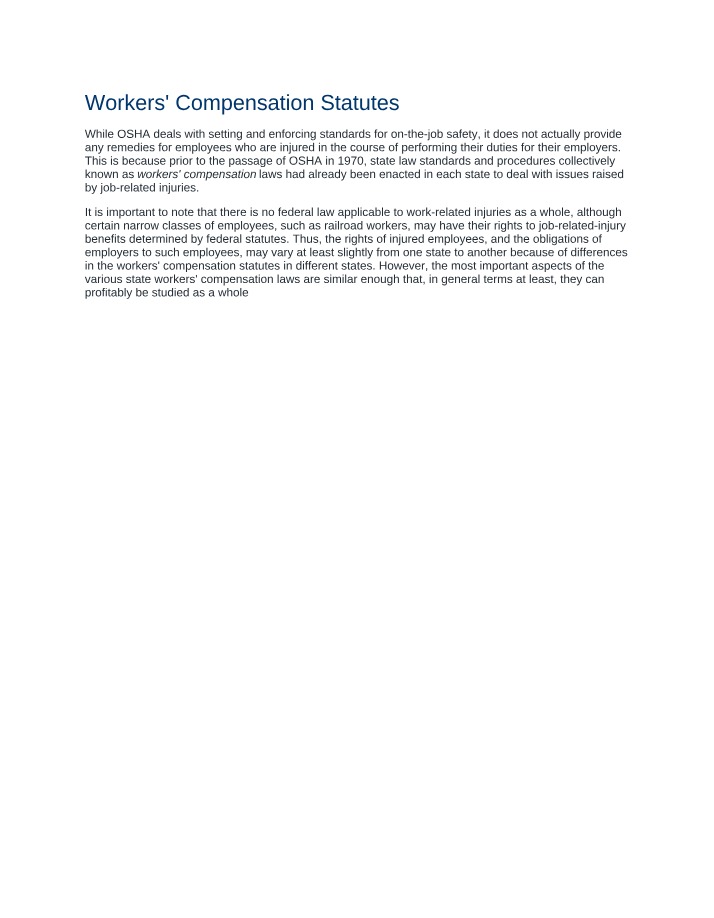 Statutes on Workers' Compensation