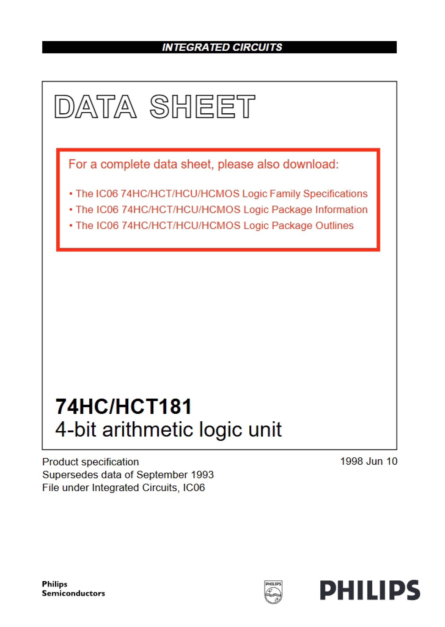 4-bit Arithmetic Logic Unit (74HC-HCT181)