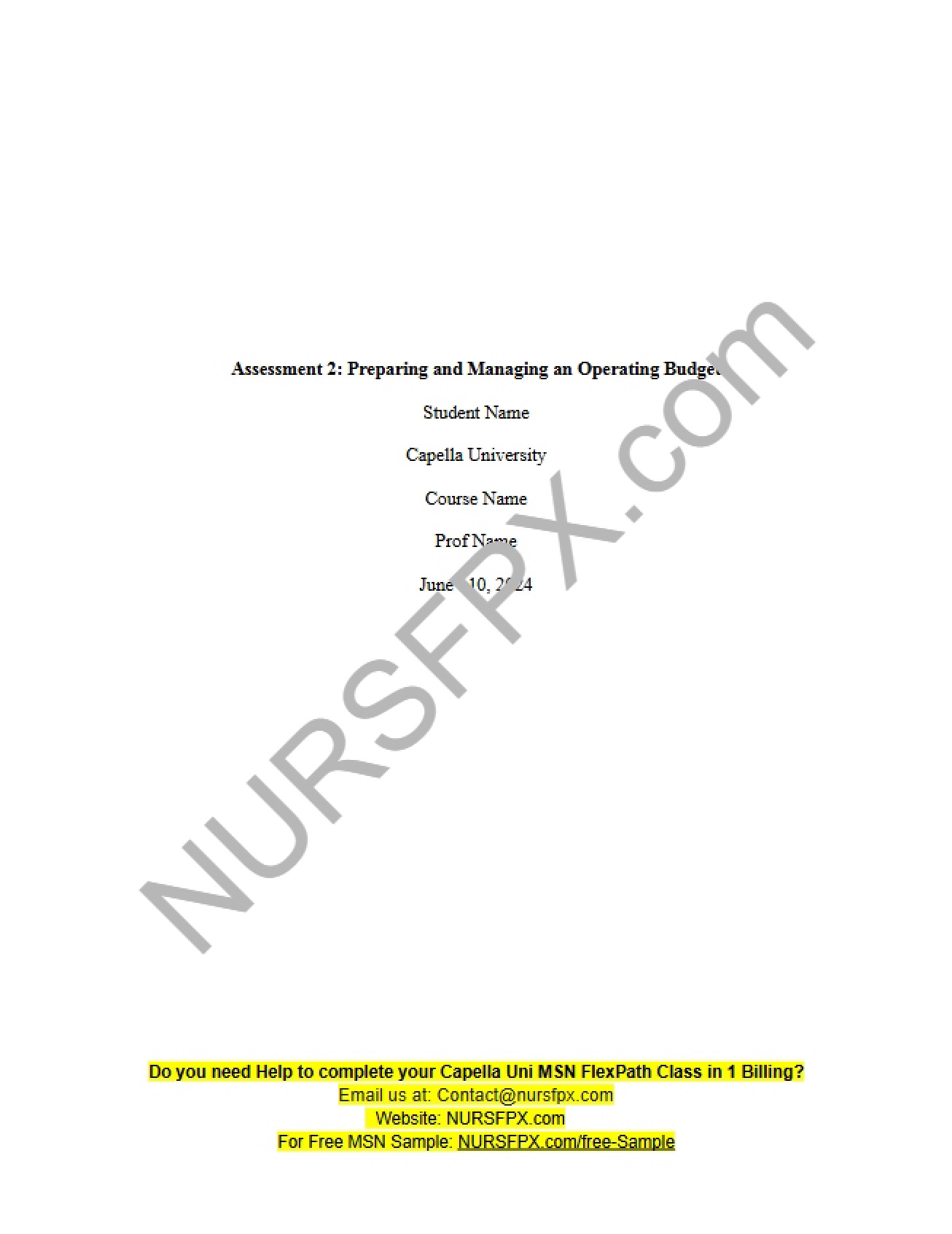 Assessment 2 Operating Budget Management
