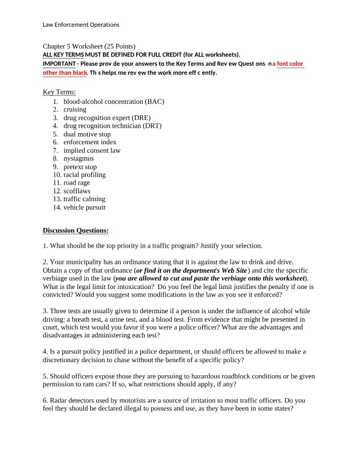 Worksheet for Chapter 5