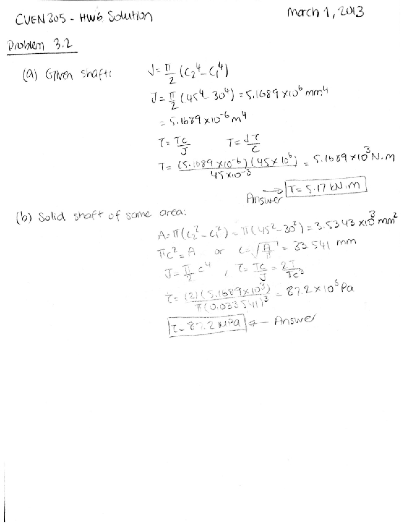Solution to the Sixth Homework from Spring 2013