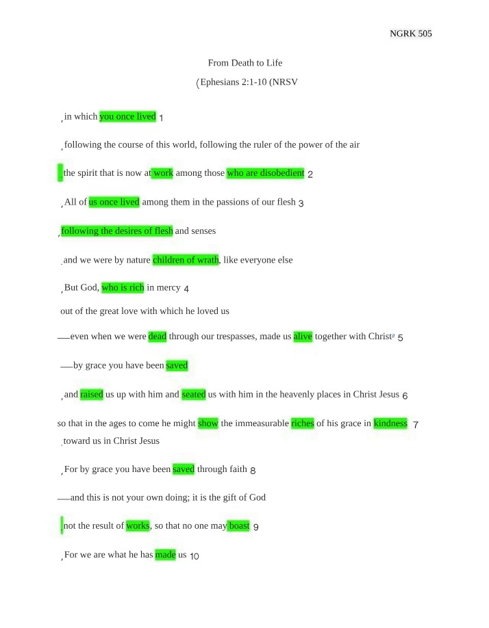 Ephesians 2 -1-10 (NRSV) - From Death to Life