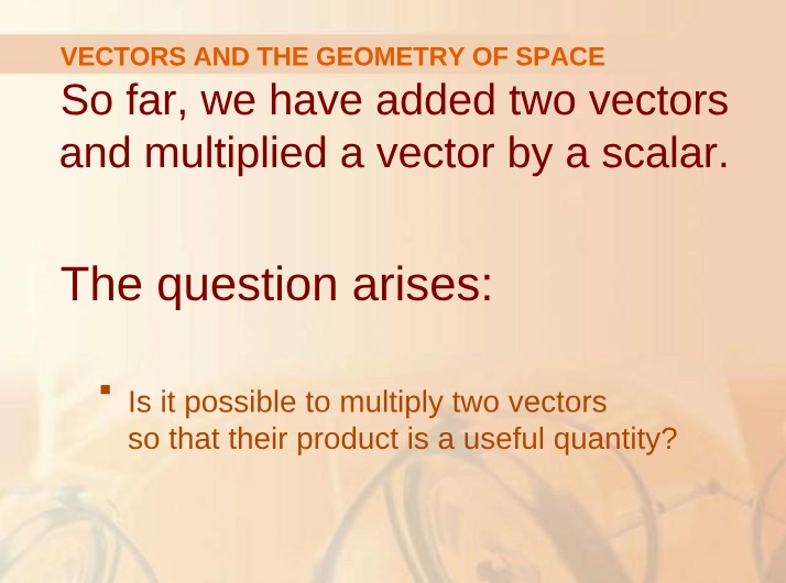 Vectors and Dot Products in Space Geometry