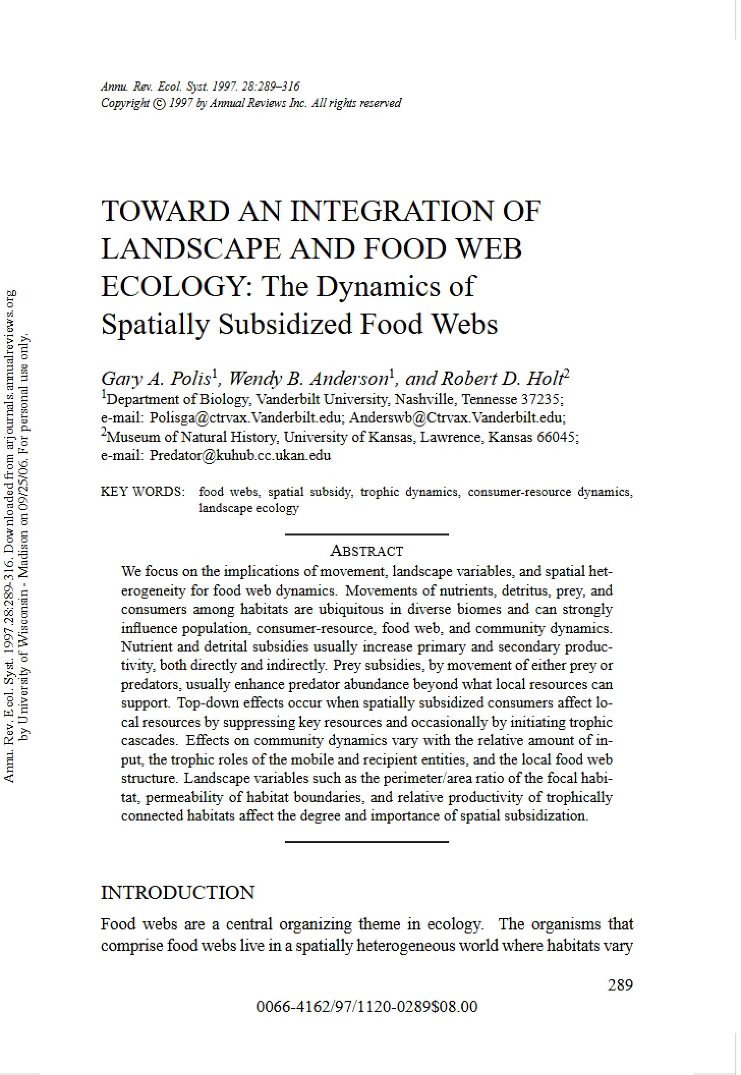 Integrating Food Web and Landscape Ecology