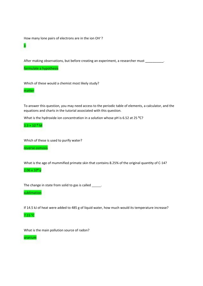 Hydroxide Ion Concentration Study Guide