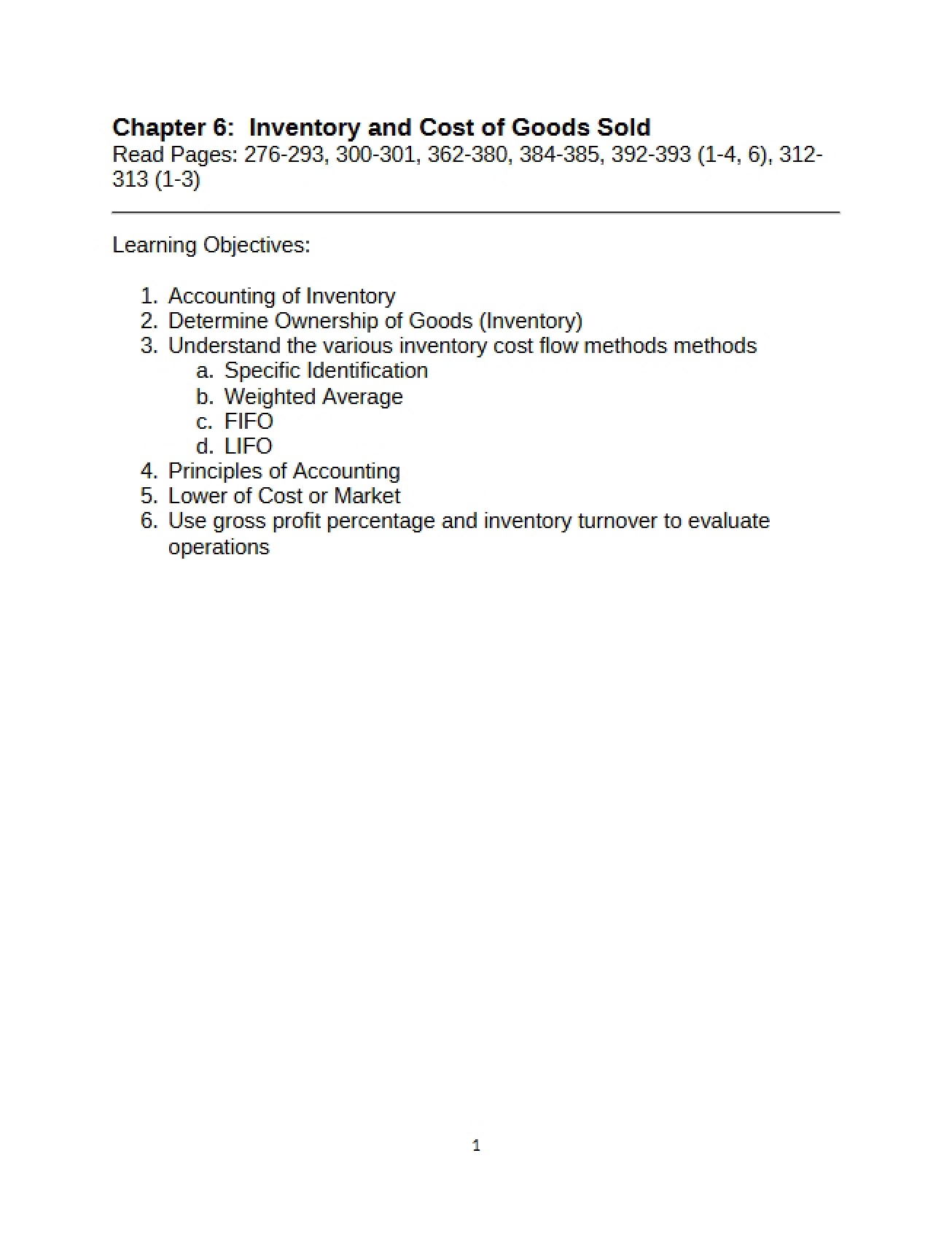 Cost of Goods Sold and Inventory