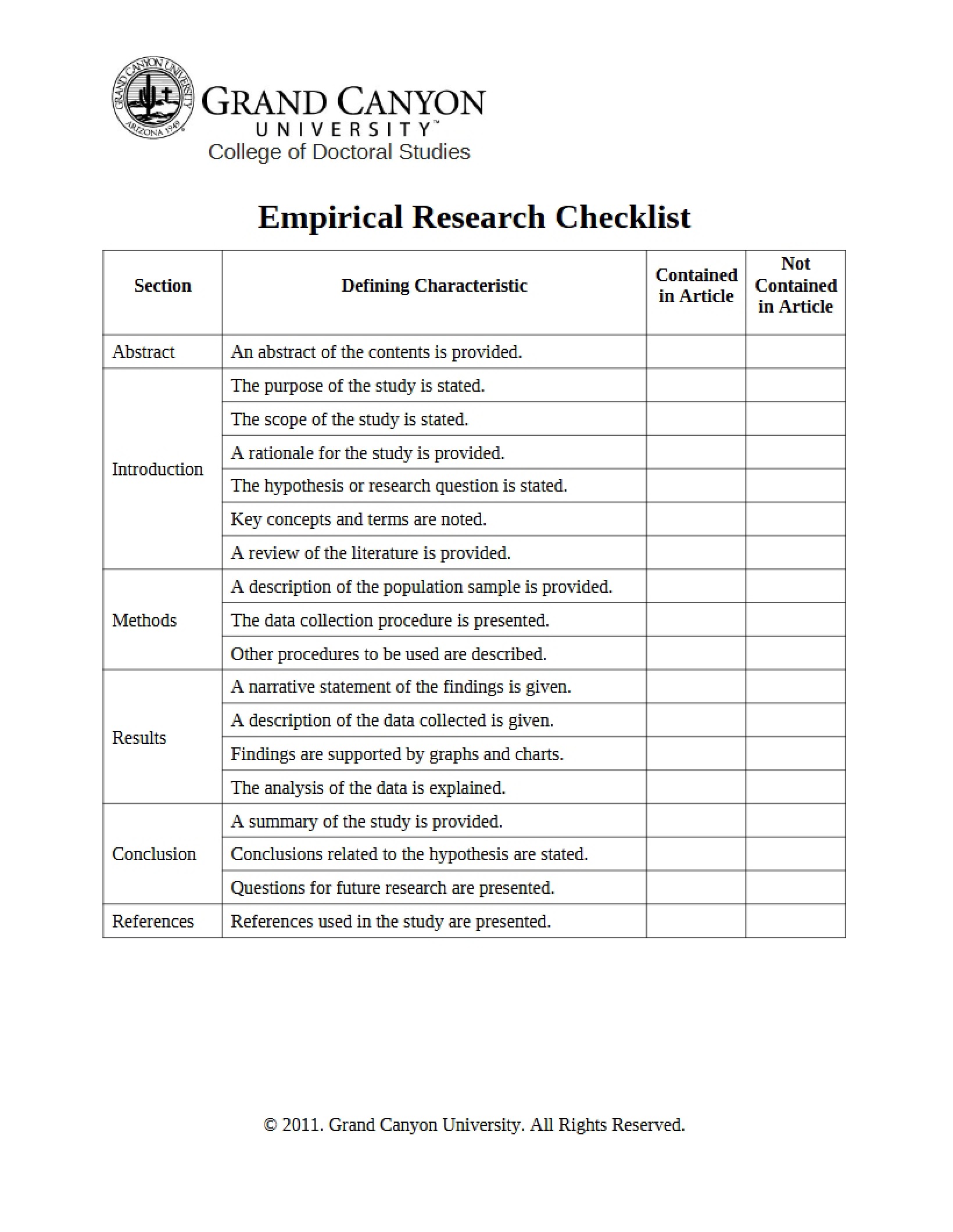 Checklist for Empirical Research