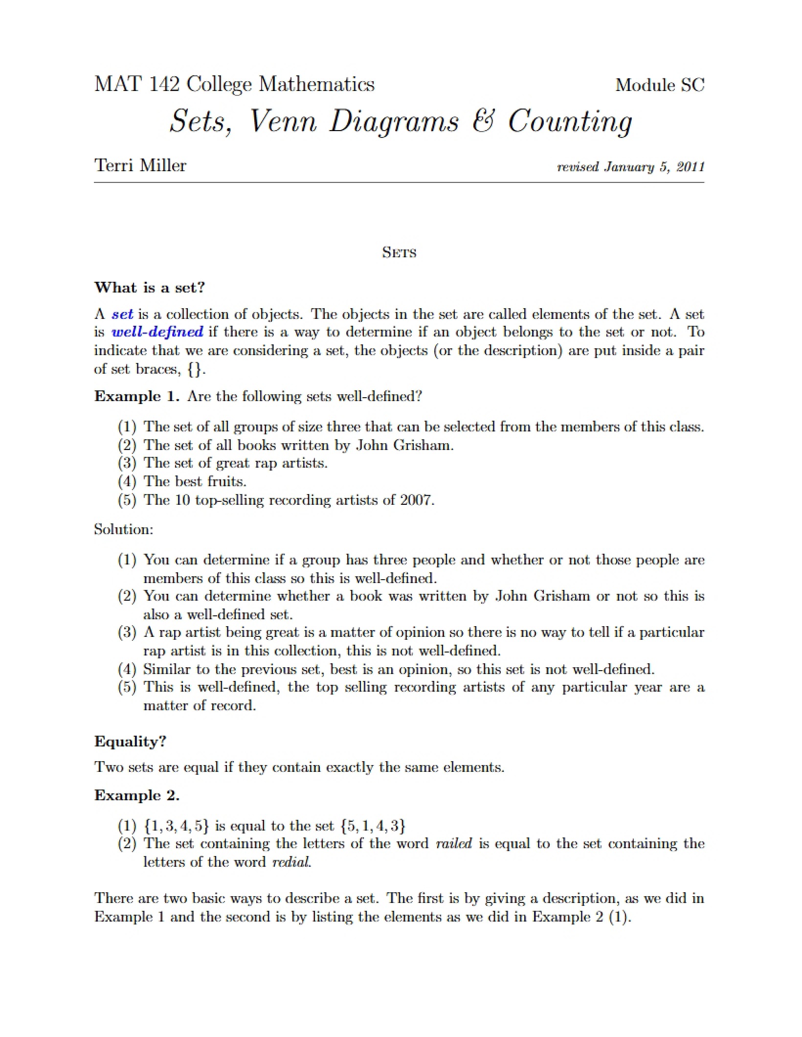 Counting, Sets, and Venn Diagrams