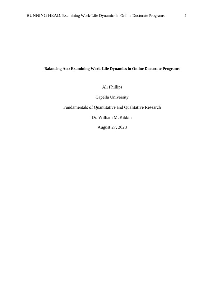 Work Life Dynamics Online Doctorate Programs Draft