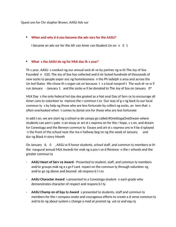 MLK Interview Questions - AASU