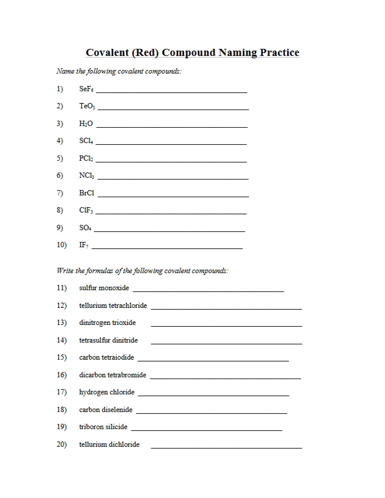 Practice Guide to Naming Covalent Compounds