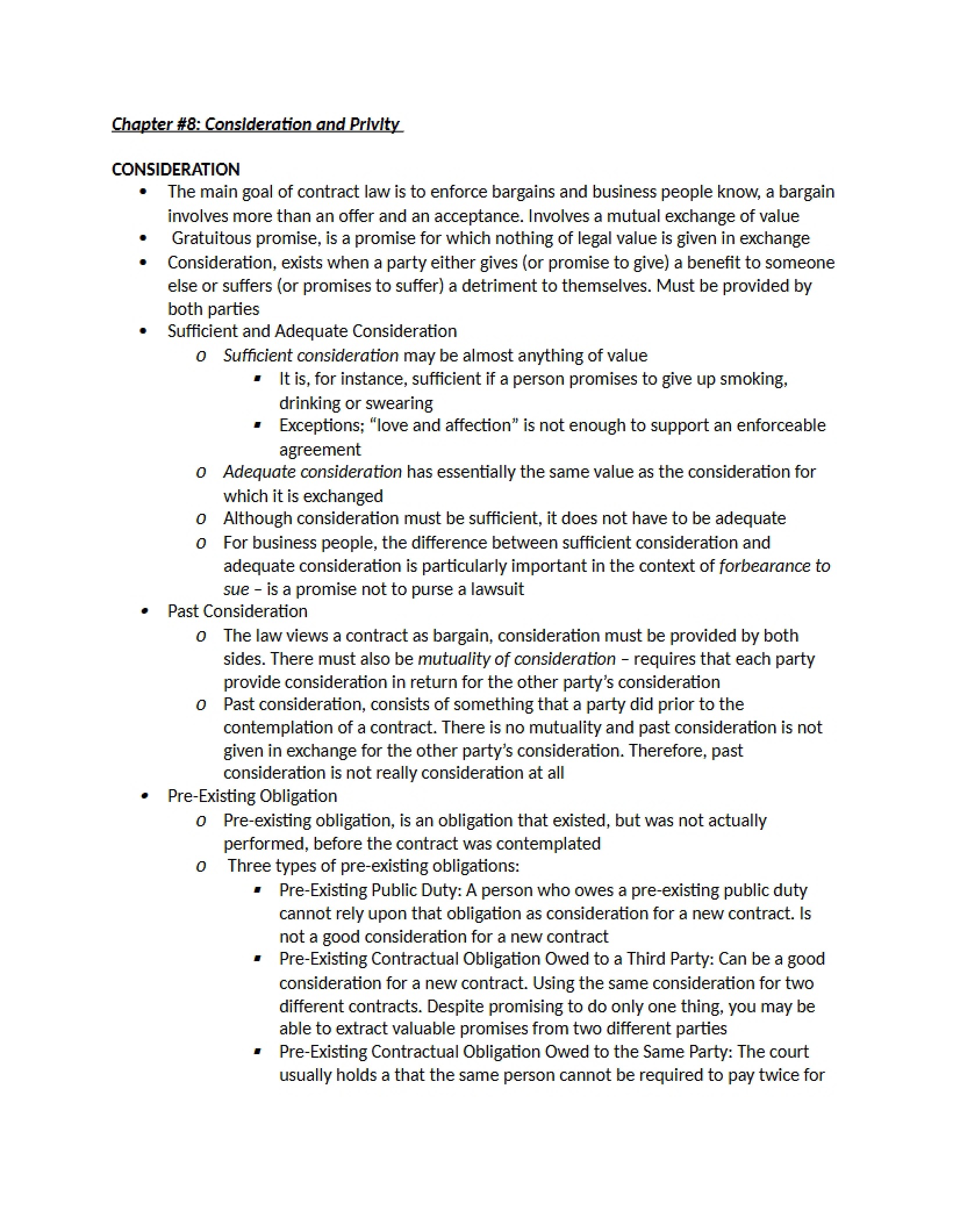 Privity and Consideration (Chapter 8)