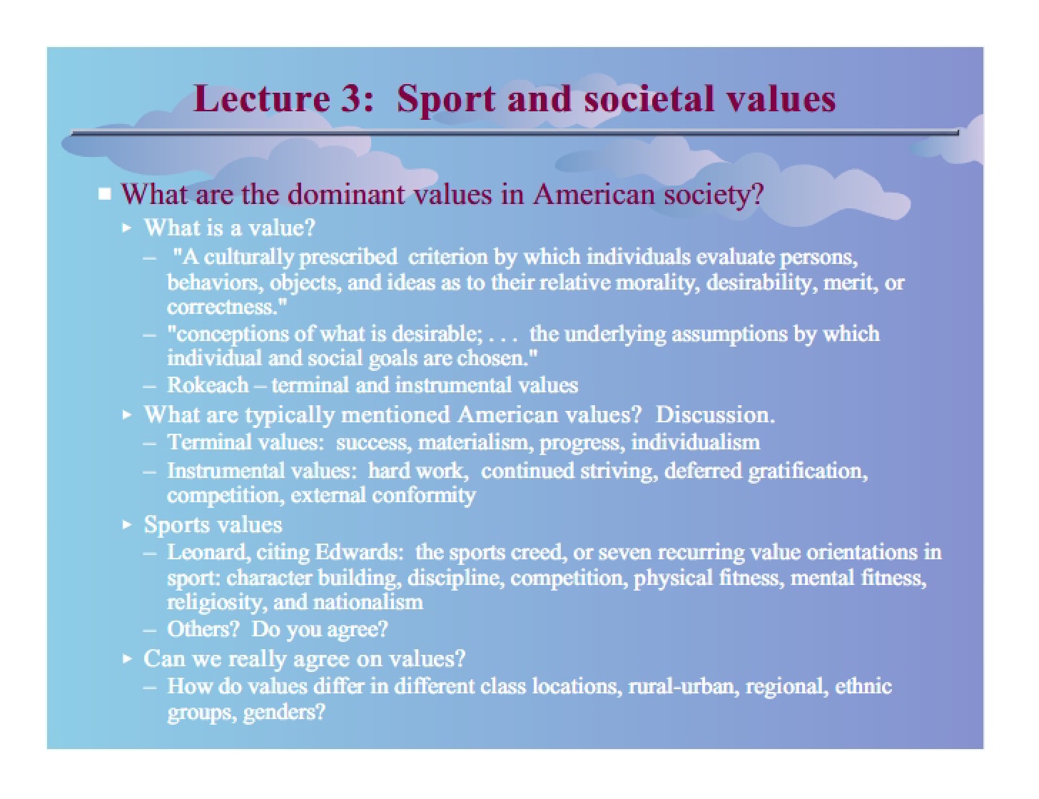 Societal Values and Sport