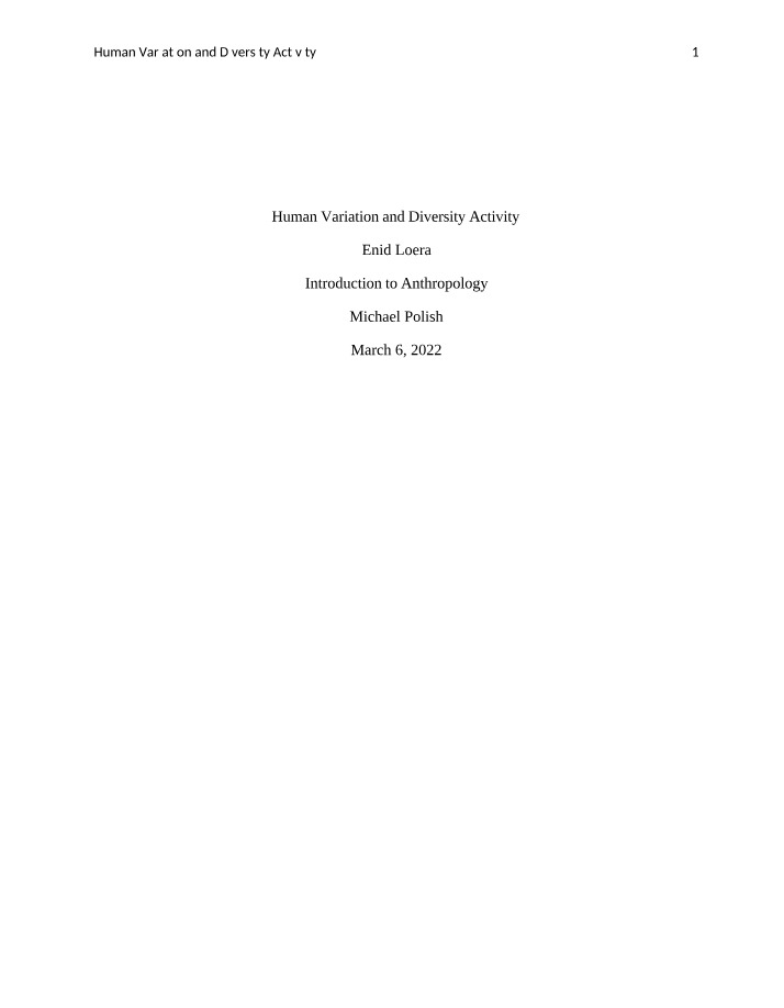 Activity on Human Variation and Diversity