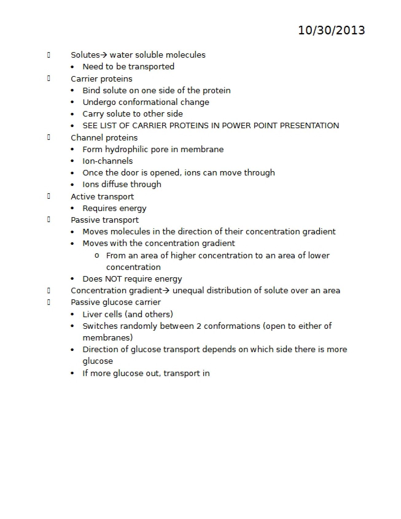 Notes on Active and Passive Transport