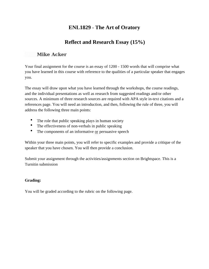 15% Reflect and Research Essay