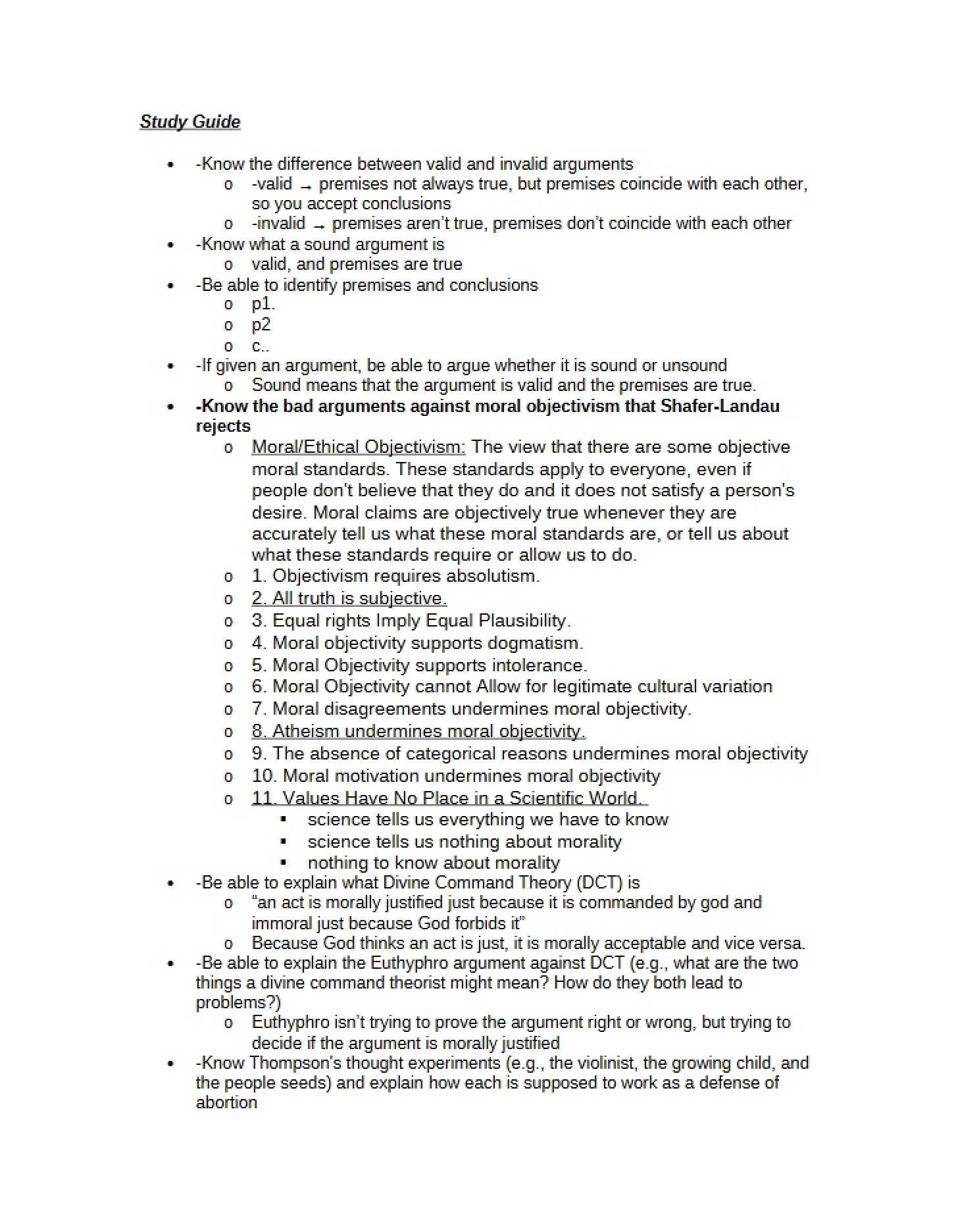 Exam Study Sheet