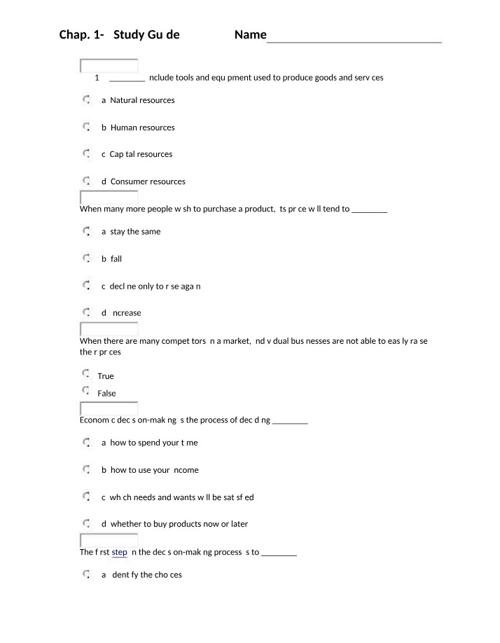 Study Guide for Chapters 1-3