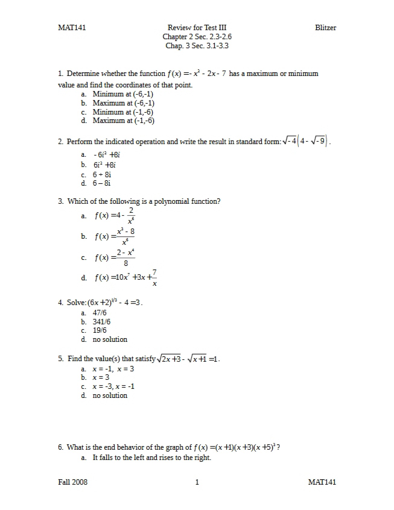 Review Materials for Third Exam