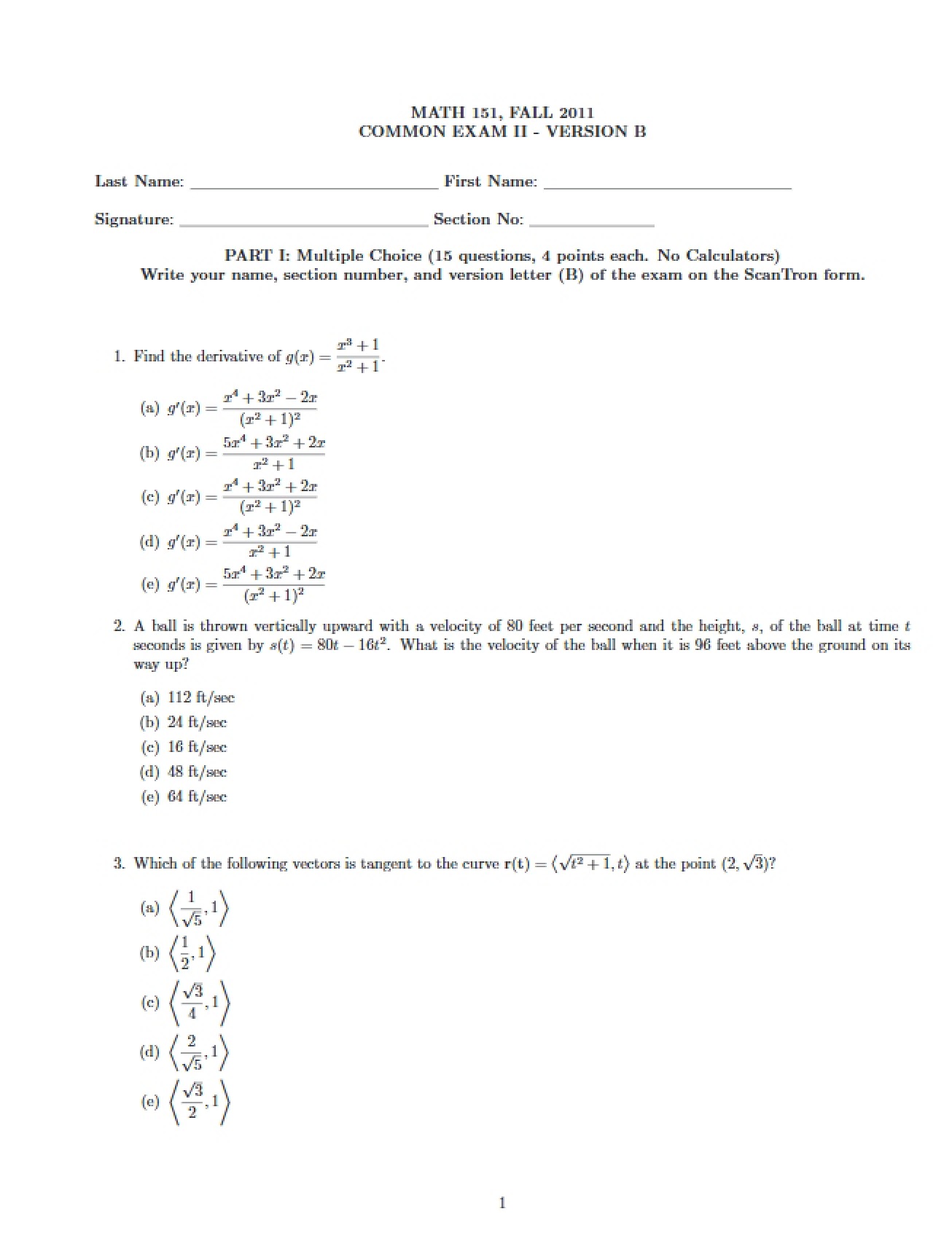 Exam Two, Problem Set B, Version 11c
