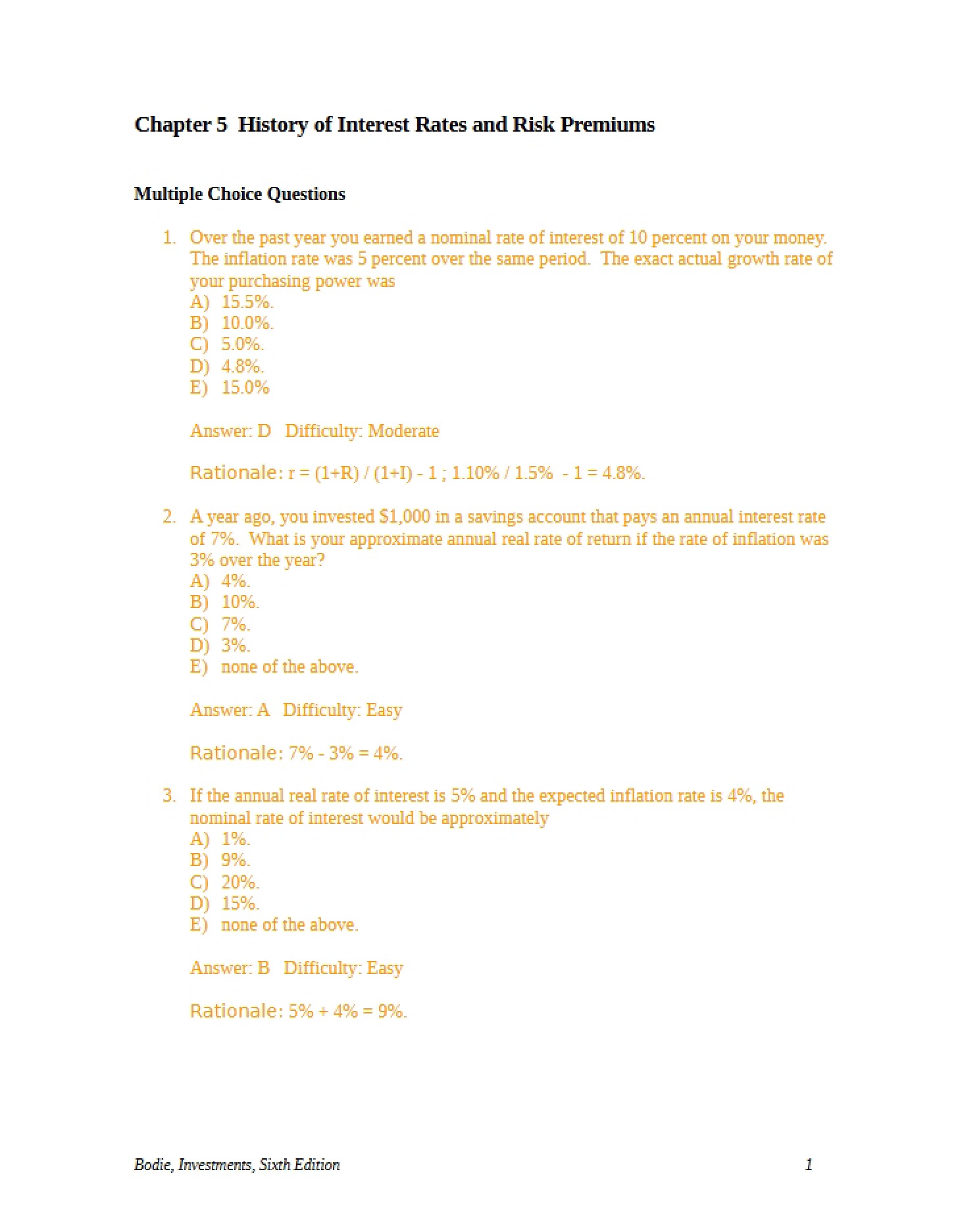 Risk Premiums and Interest Rate History