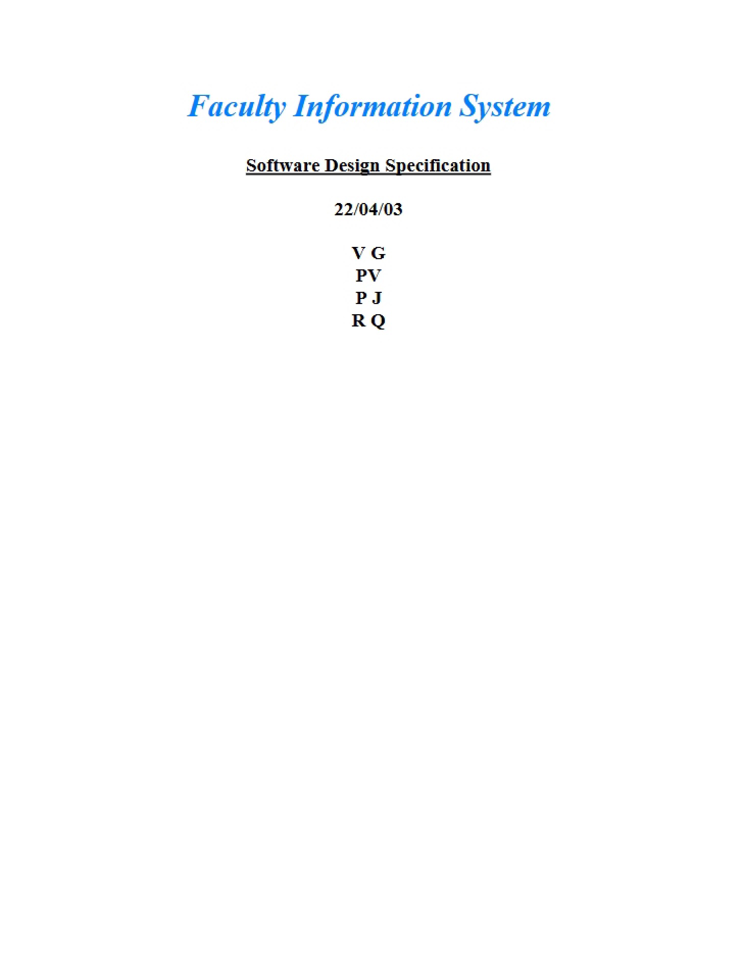 Specification for Software Design