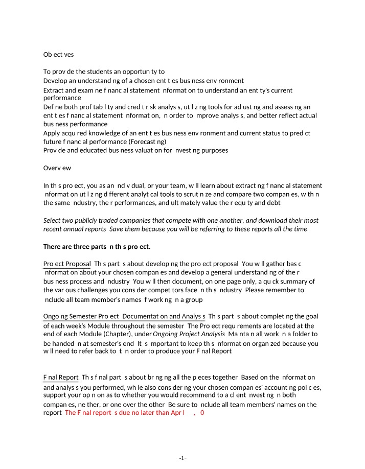 Assessing Business Performance - Financial Statement Analysis