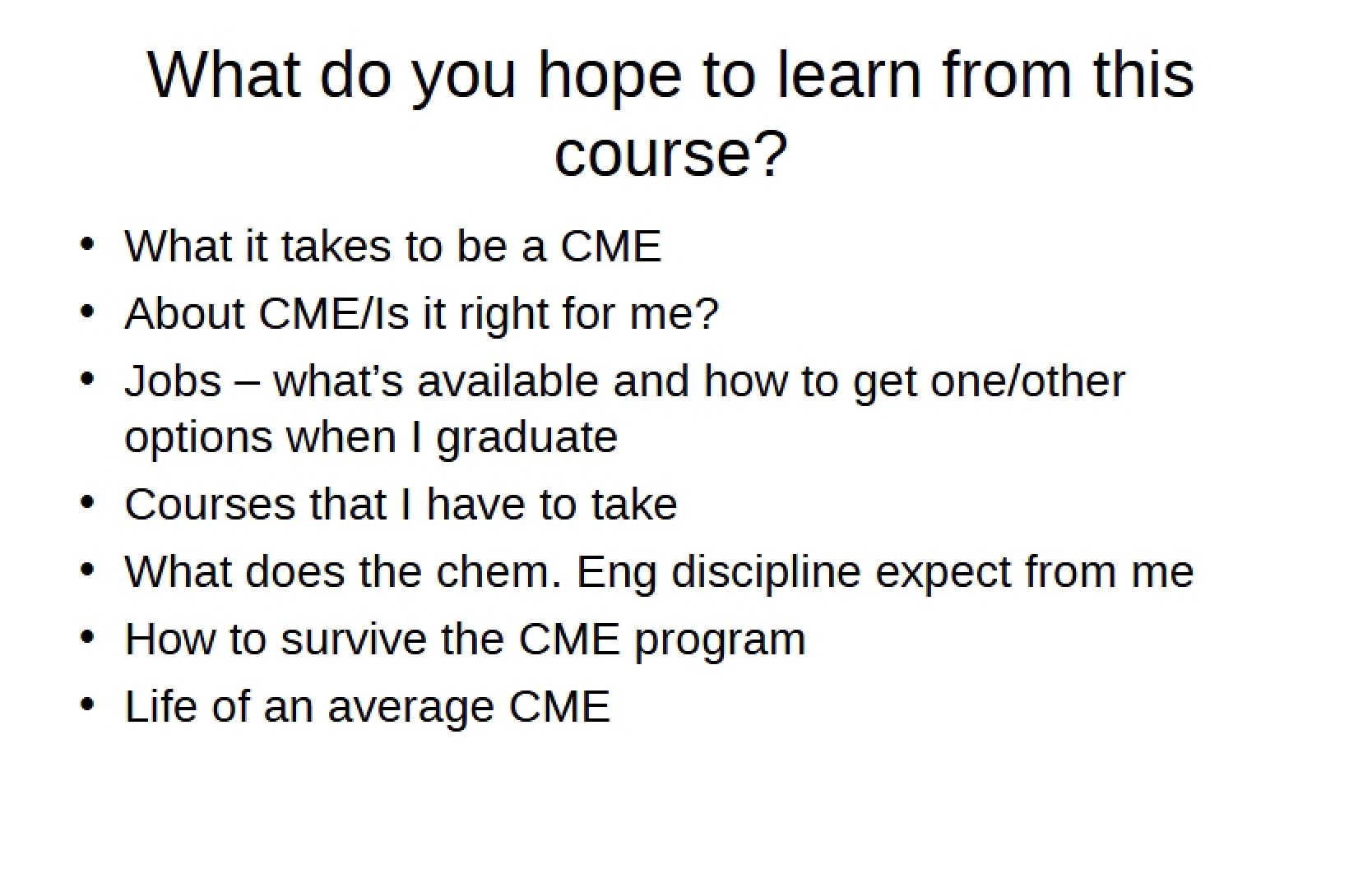 Chemical Engineering Overview - CME 101