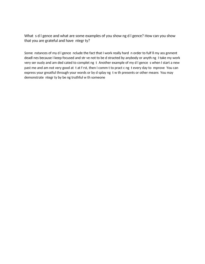 Essay on Diligence, Gratitude, and Integrity
