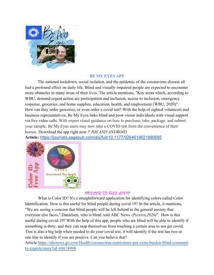 Visual Support for COVID Testing - Be My Eyes App